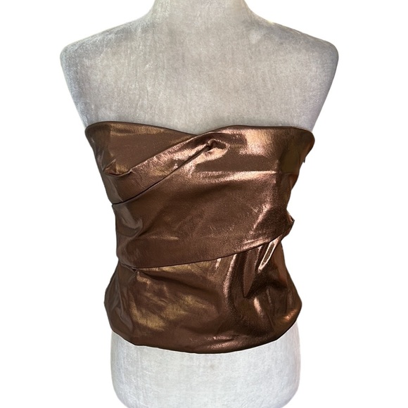 NWT Zara Metallic Bronze Gold Strapless Ruched Corset Cropped Tube Top - M - Picture 5 of 16